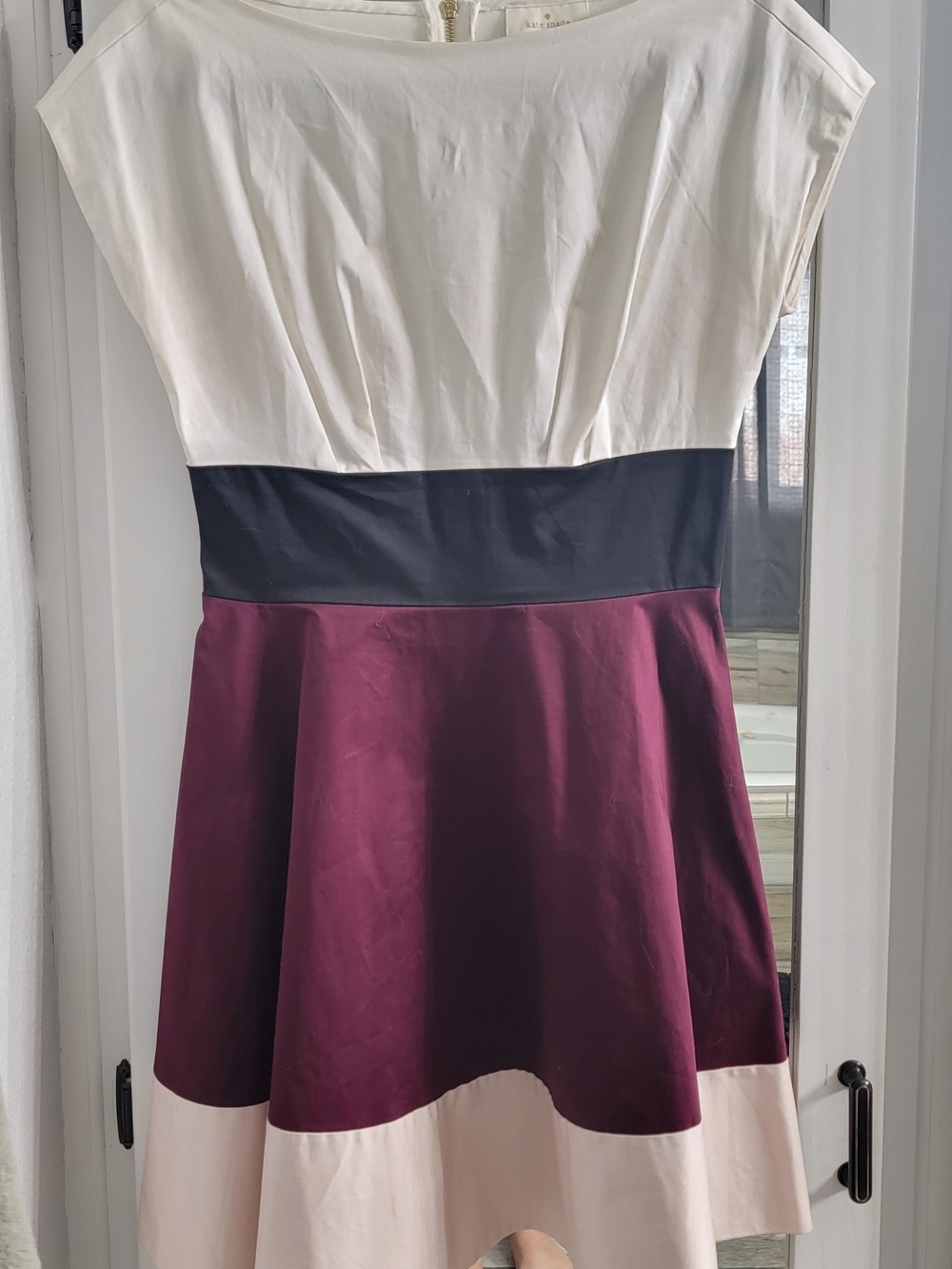 Kate Spade Colorblock Fit-and-Flare Dress — Ivory, Black & Burgundy